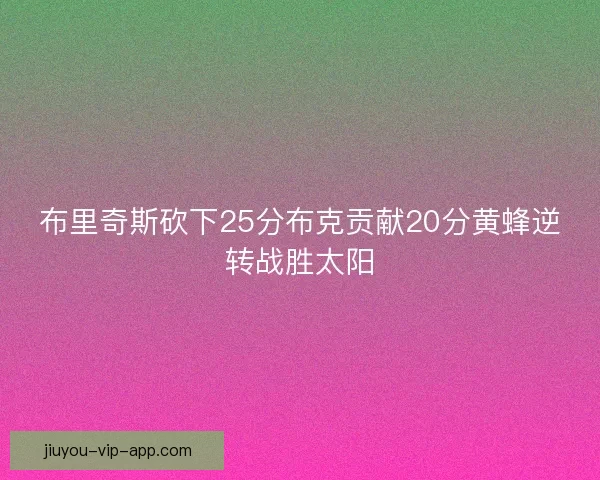布里奇斯砍下25分布克贡献20分黄蜂逆转战胜太阳